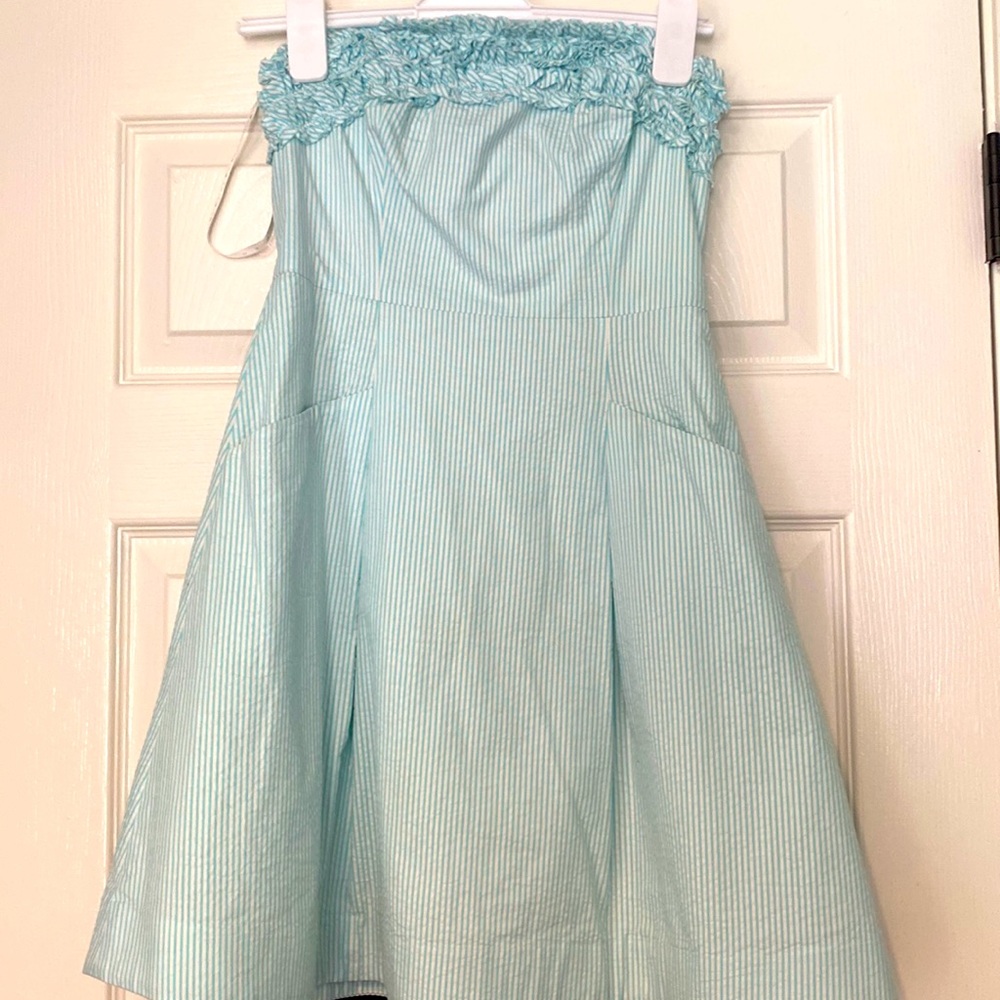 Lilly Pulitzer Blue White Seersucker Strapless Dress Size 0